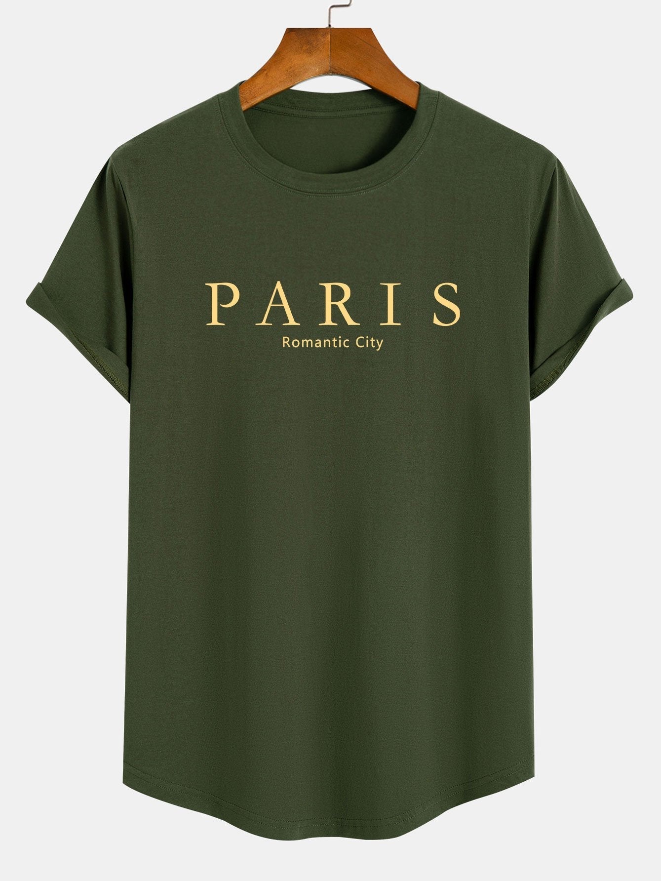 Paris Slogan Print Cotton Arc Hem T-Shirt