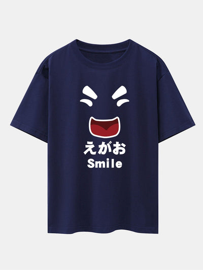 Smiley Face Print Drop Shoulder Oversize T-Shirt