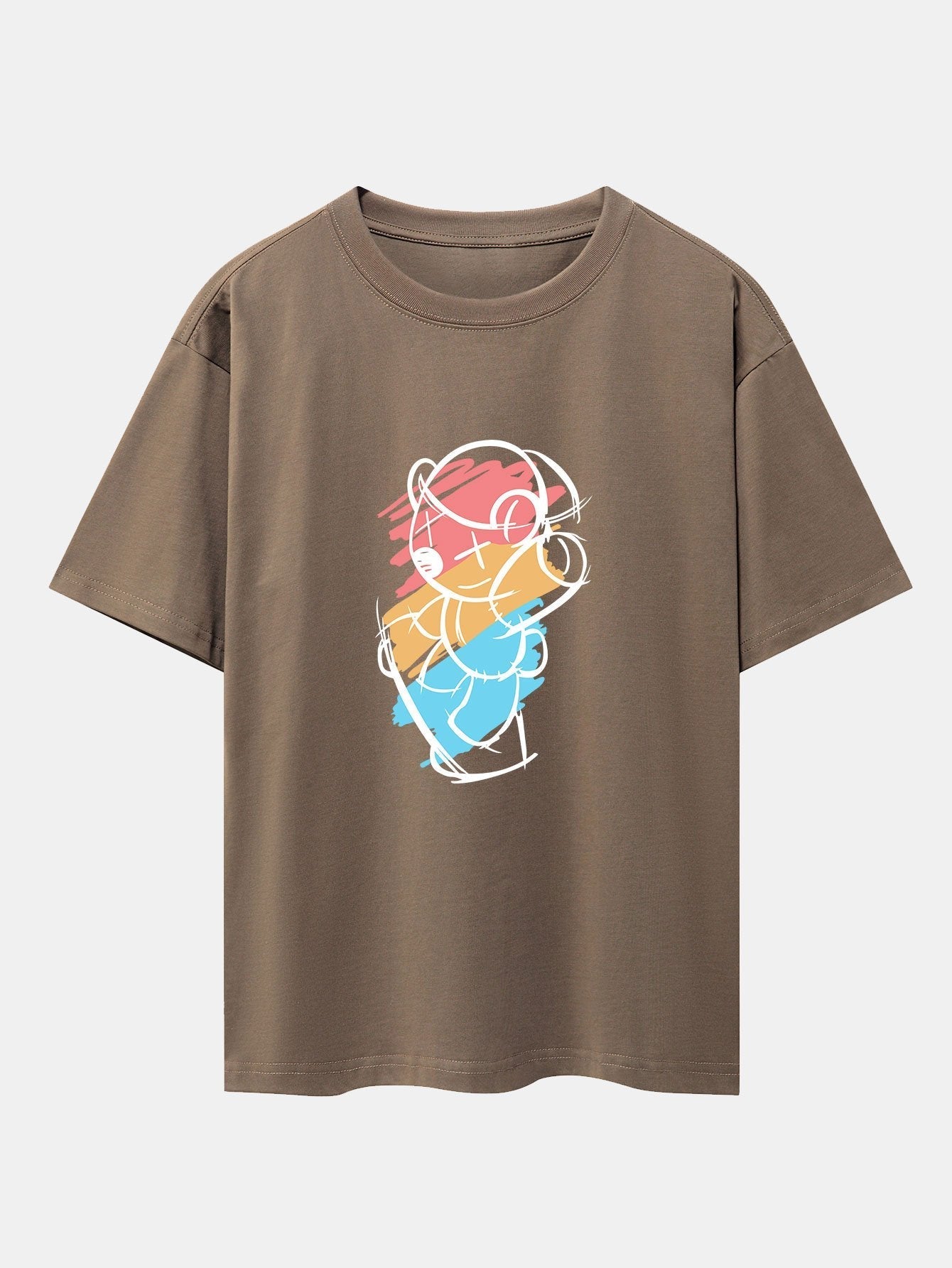 Graffiti Skateboard Bear Print Drop Shoulder Oversize T-Shirt