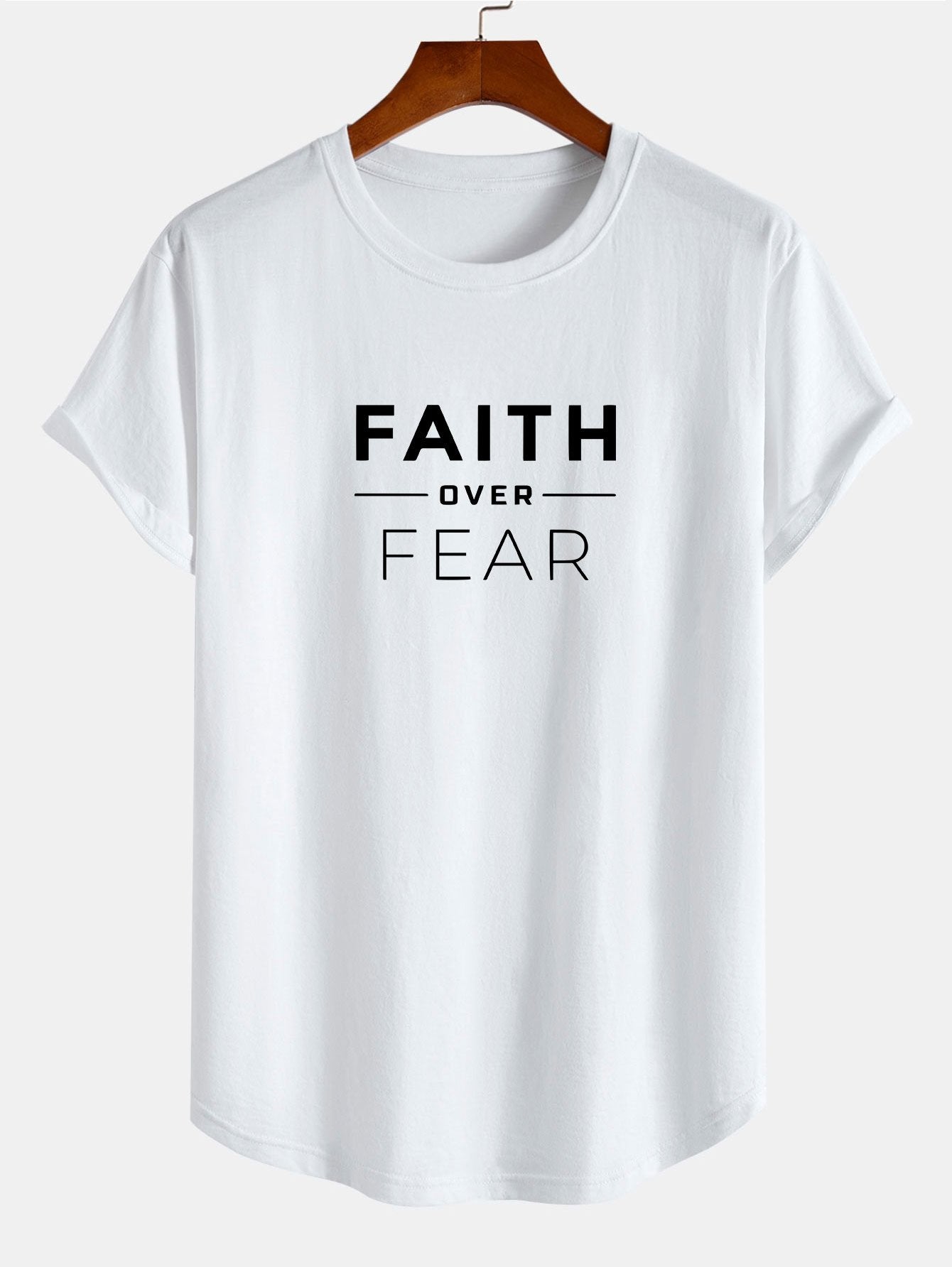Faith Over Fear Print Cotton Arc Hem T-Shirt