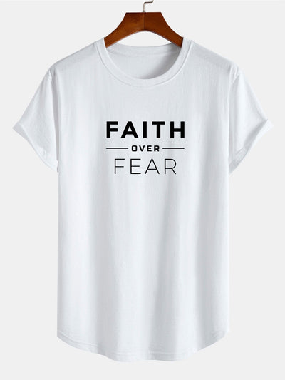 Faith Over Fear Print Cotton Arc Hem T-Shirt