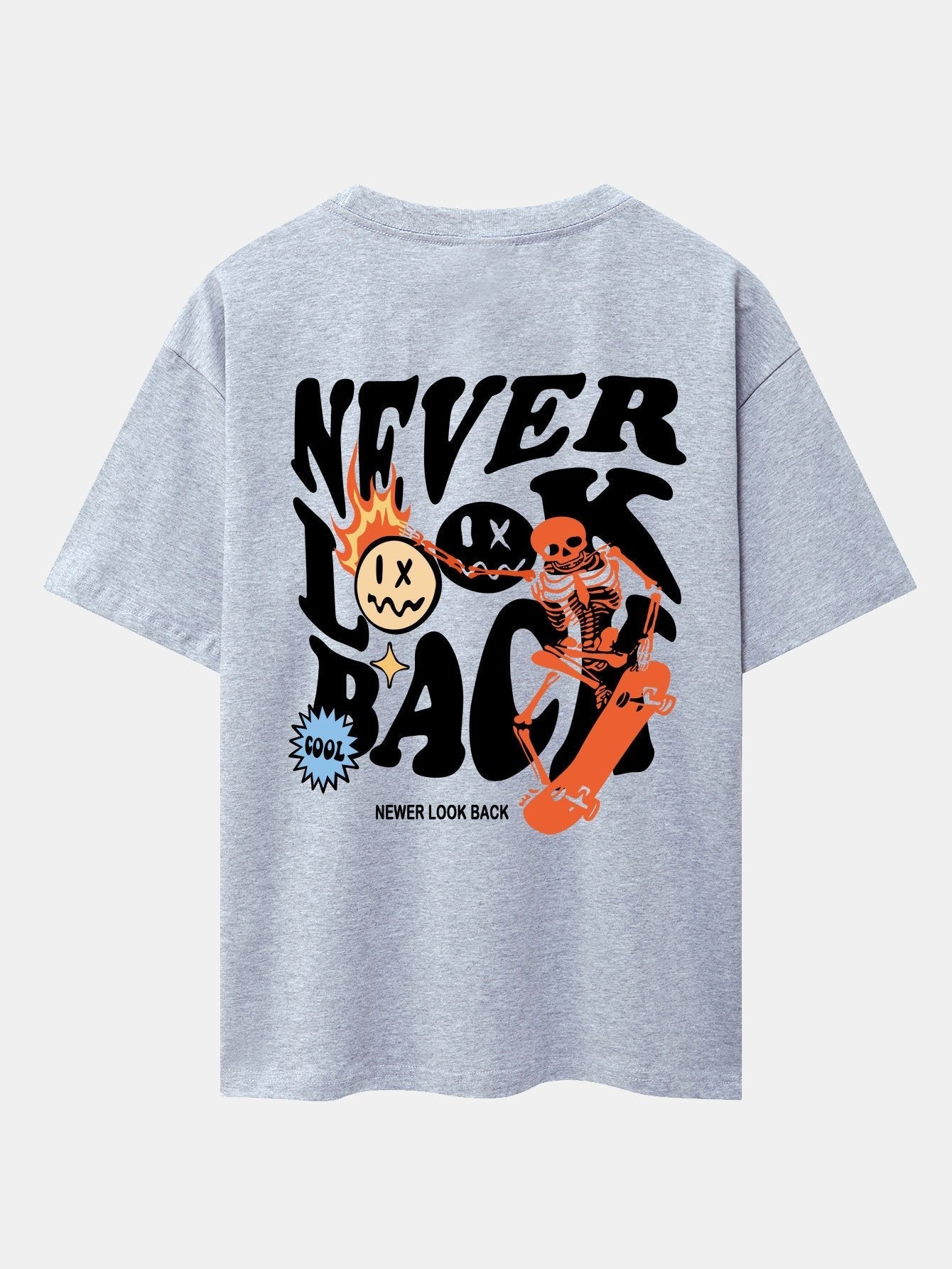 Skeleton Slogan Back Print Drop Shoulder Oversize T-Shirt