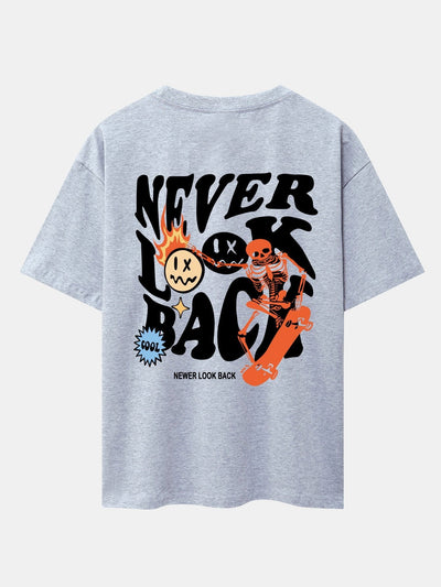 Skeleton Slogan Back Print Drop Shoulder Oversize T-Shirt