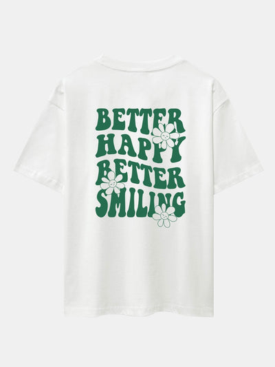 Slogan Floral Back Print Oversize T-Shirt