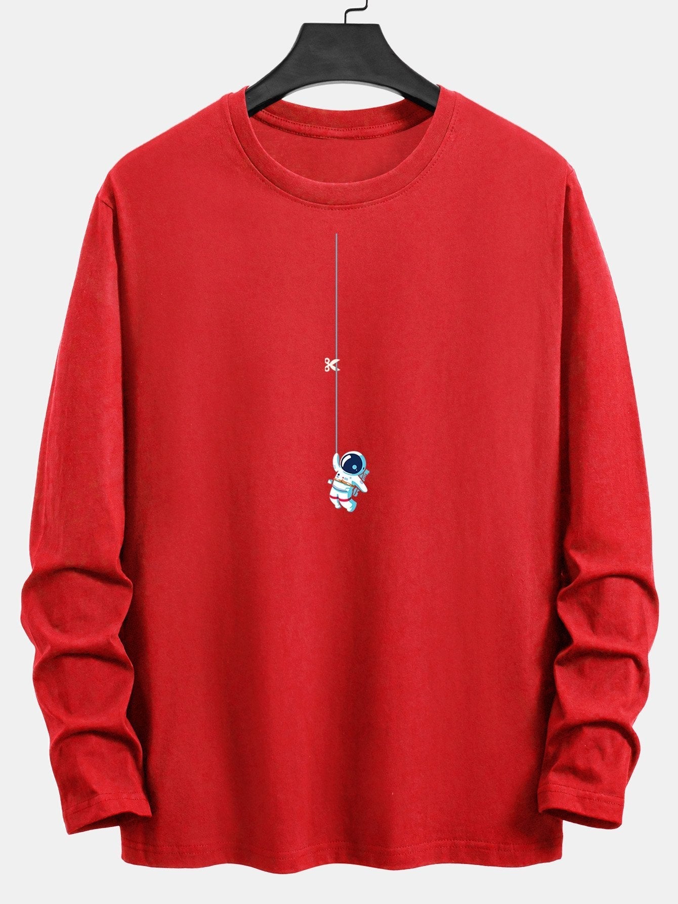 Long Sleeve Astronaut On A Rope Print Cotton T-Shirt