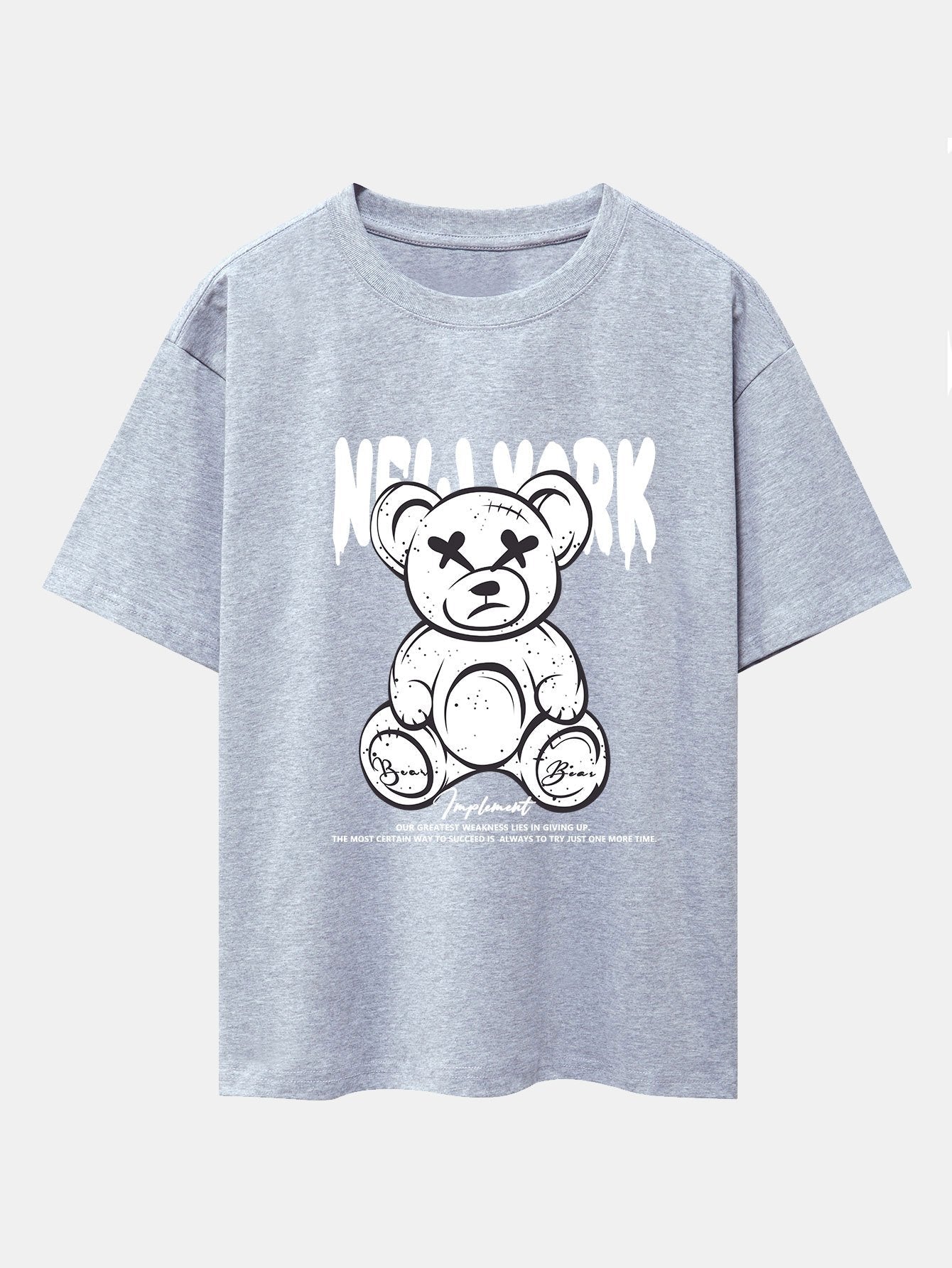Slogan Bear Print Drop Shoulder Oversize T-Shirt