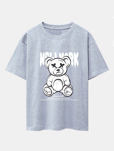 Slogan Bear Print Drop Shoulder Oversize T-Shirt