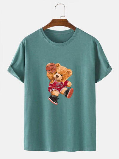 Bear Playing Basketball Print T-Shirt