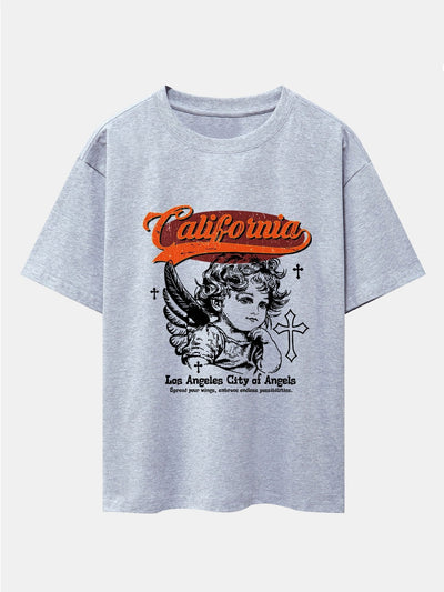 California Angel Print Drop Shoulder Oversize T-Shirt