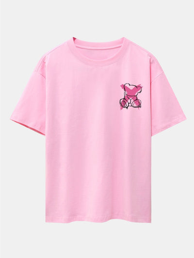 Graffiti Bear Print Drop Shoulder Oversize T-Shirt