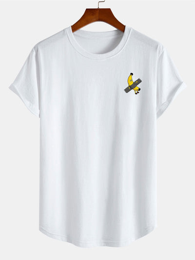 Banana Print Cotton Arc Hem T-Shirt