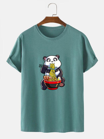 Panda Eating Ramen Print T-Shirt