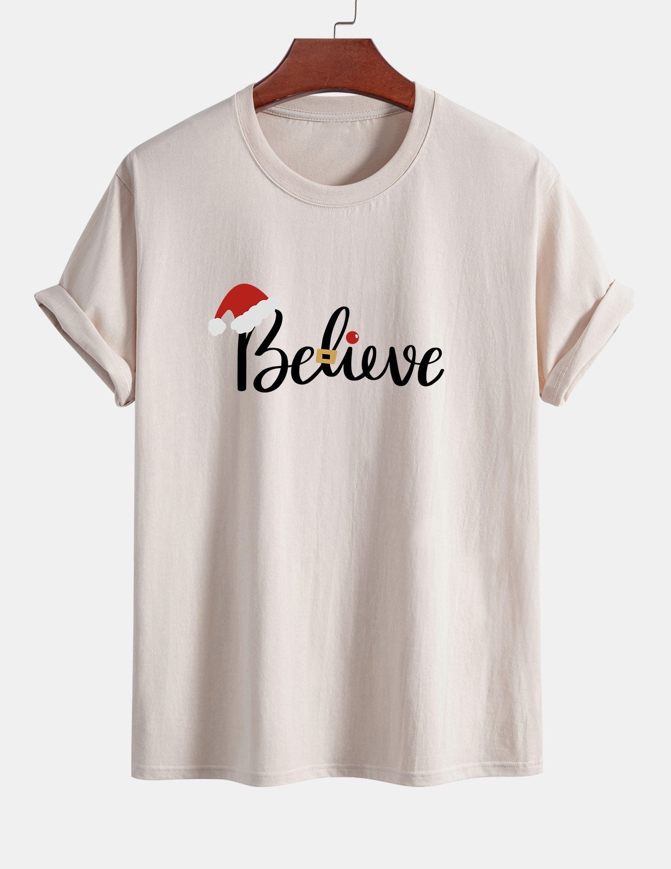 Regular Fit Christmas Believe Print Cotton T-Shirt