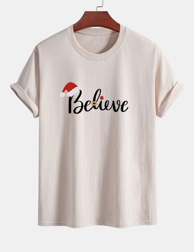 Regular Fit Christmas Believe Print Cotton T-Shirt