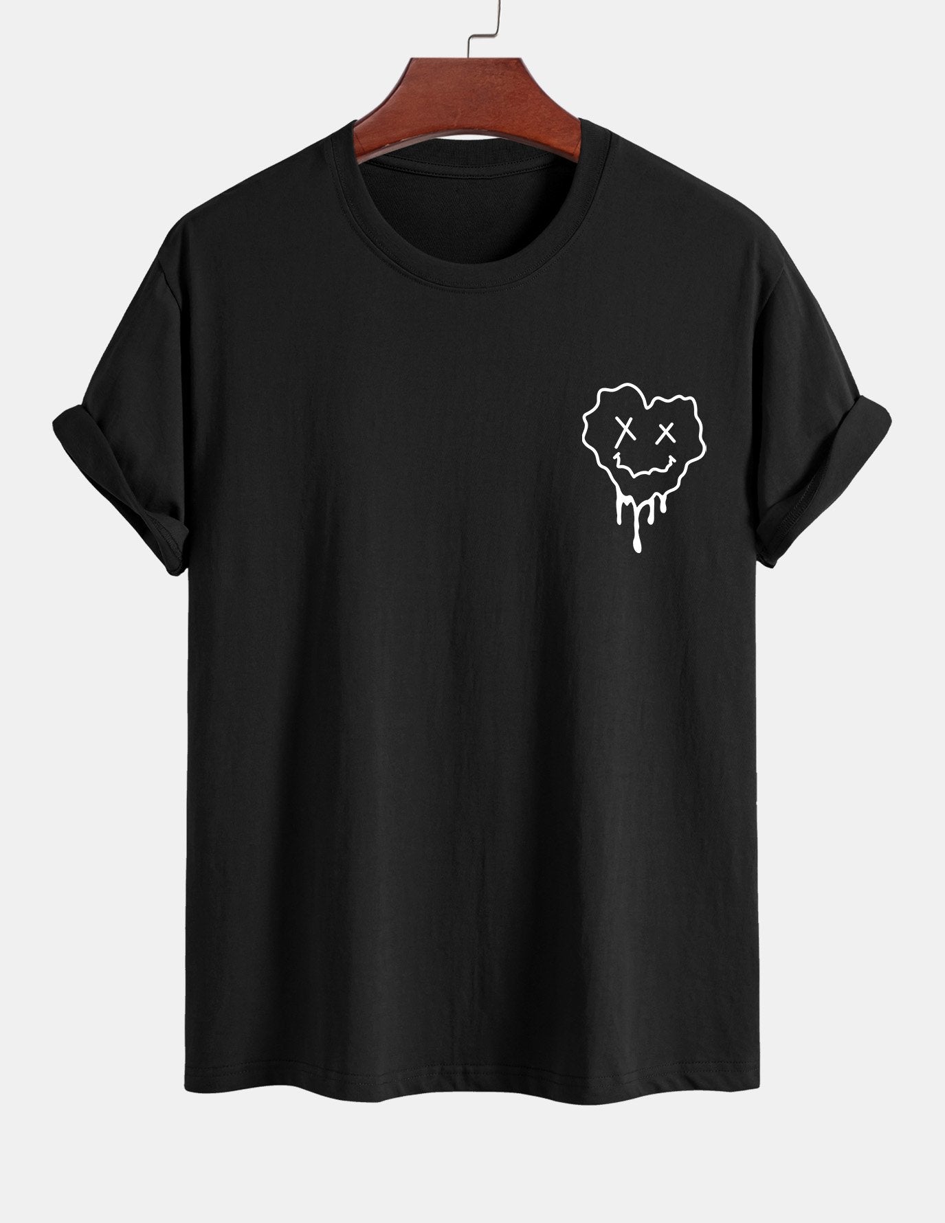 Regular Fit Dissolving Heart Smiley Face Print Cotton T-Shirt