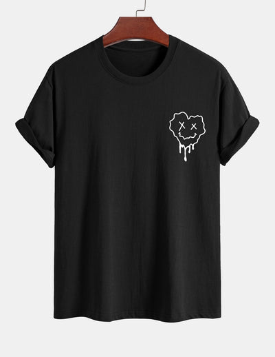 Regular Fit Dissolving Heart Smiley Face Print Cotton T-Shirt