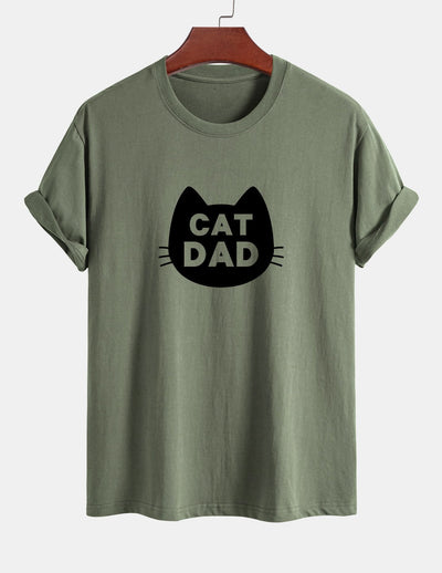 Regular Fit Cat Dad Print Cotton T-Shirt