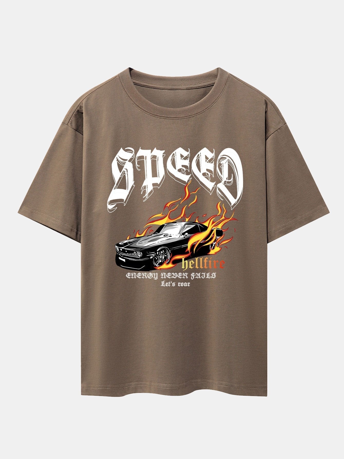 Speed Car Flame Print Drop Shoulder Oversize T-Shirt