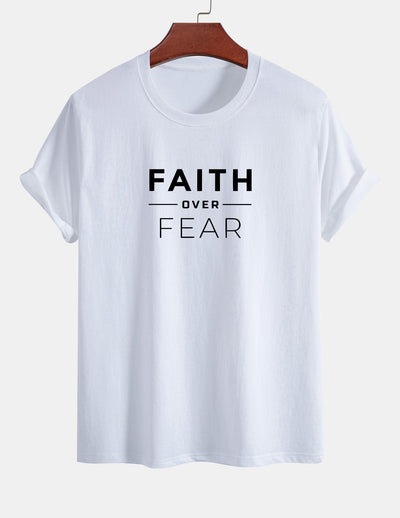 Regular Fit Faith Over Fear Print Cotton T-Shirt