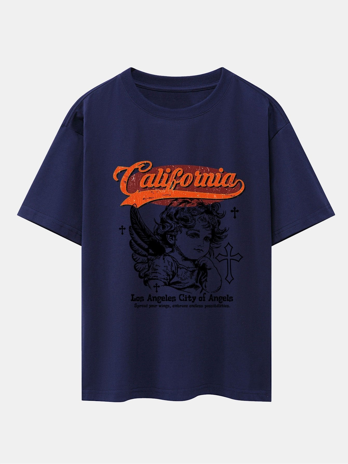 California Angel Print Drop Shoulder Oversize T-Shirt