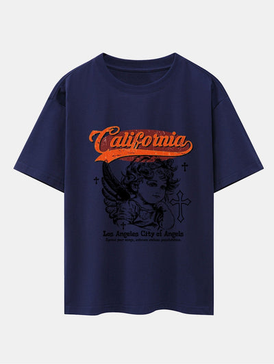 California Angel Print Drop Shoulder Oversize T-Shirt