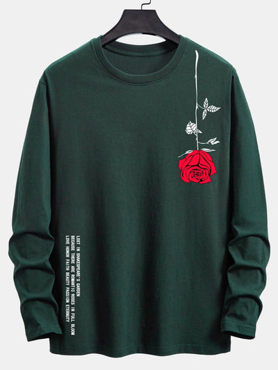 Long Sleeve Rose Slogan Print Cotton T-Shirt