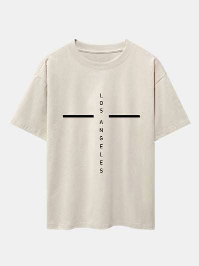 Stripe Los Angeles Print Drop Shoulder Oversize T-Shirt