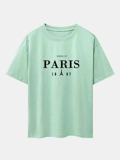 Paris Print Drop Shoulder Oversize T-Shirt