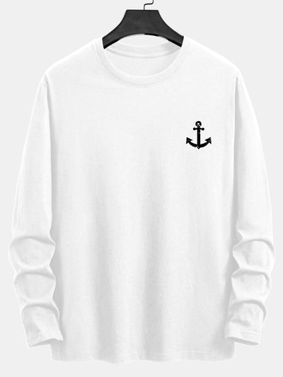Long Sleeve Anchor Print Cotton T-Shirt