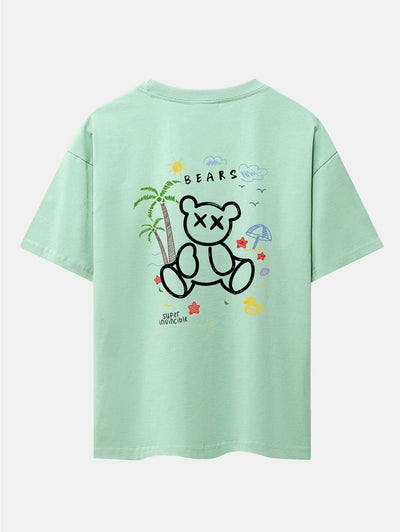 Bear On Vacation Print Drop Shoulder Oversize T-Shirt