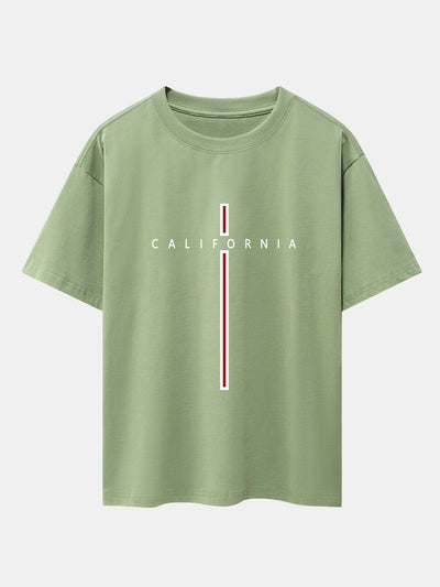 California Stripe Print Drop Shoulder Oversize T-Shirt