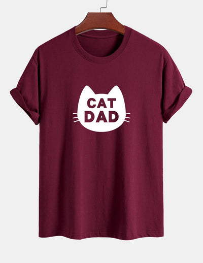Regular Fit Cat Dad Print Cotton T-Shirt