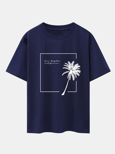 Los Angeles Palm Trees Print Drop Shoulder Oversize T-Shirt