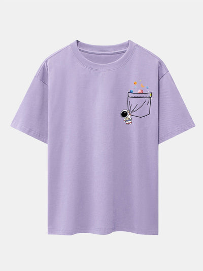 Pocket Planet Astronaut Print Drop Shoulder Oversize T-Shirt