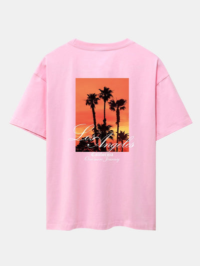 Los Angeles Palm Trees Back Print Drop Shoulder Oversize T-Shirt