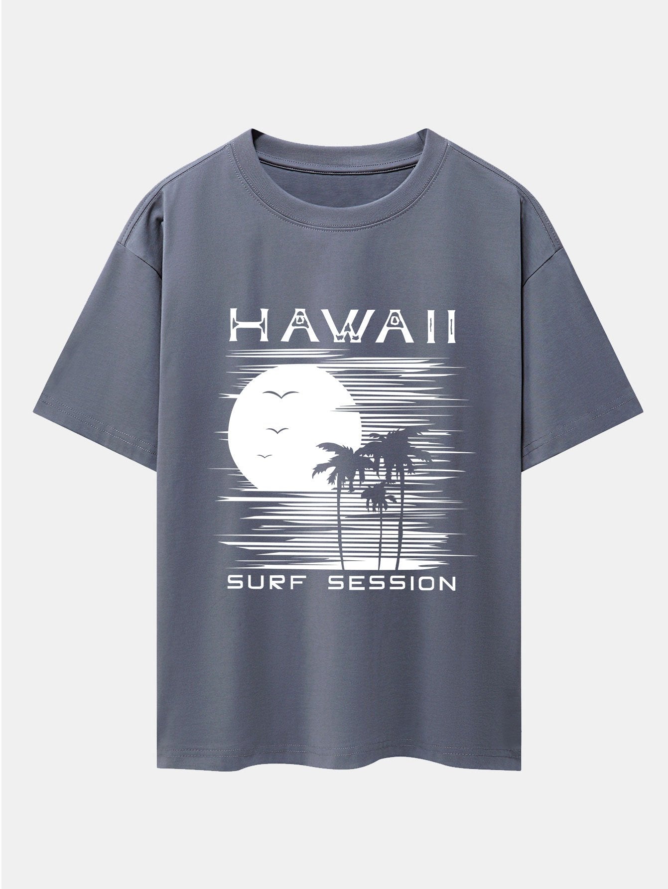 Hawaii Sun Palm Trees Print Drop Shoulder Oversize T-Shirt