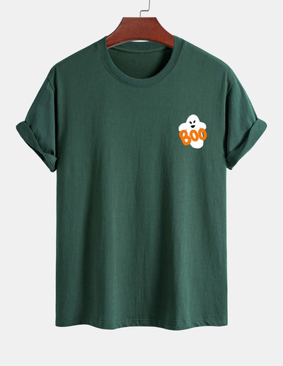 Regular Fit Boo Ghost Print Cotton T-Shirt