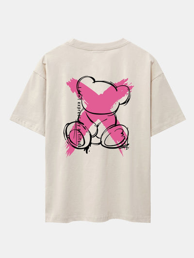 Graffiti Bear Print Drop Shoulder Oversize T-Shirt