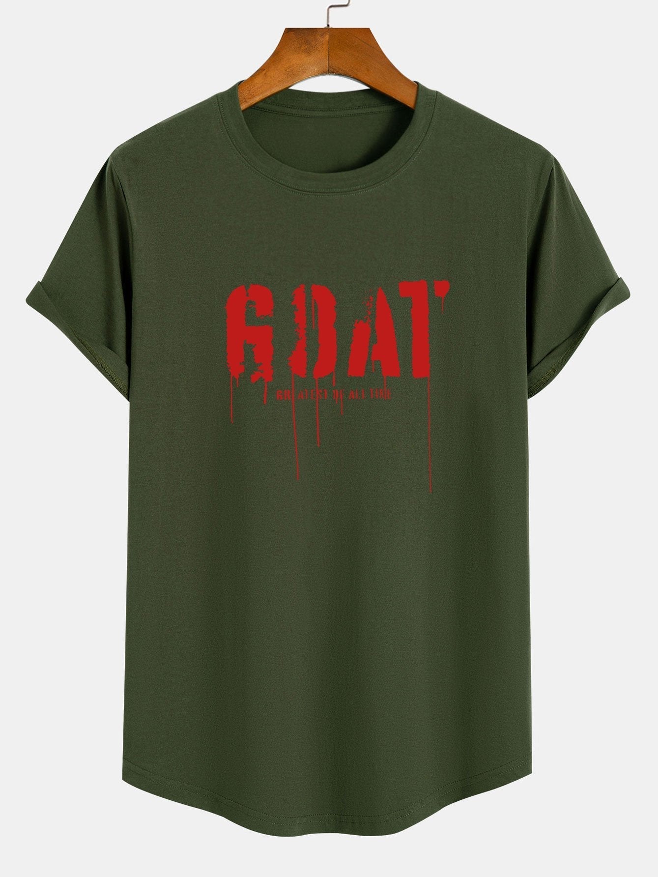 Goat Slogan Print Cotton Arc Hem T-Shirt