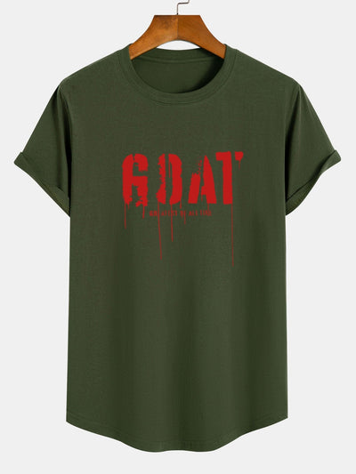 Goat Slogan Print Cotton Arc Hem T-Shirt