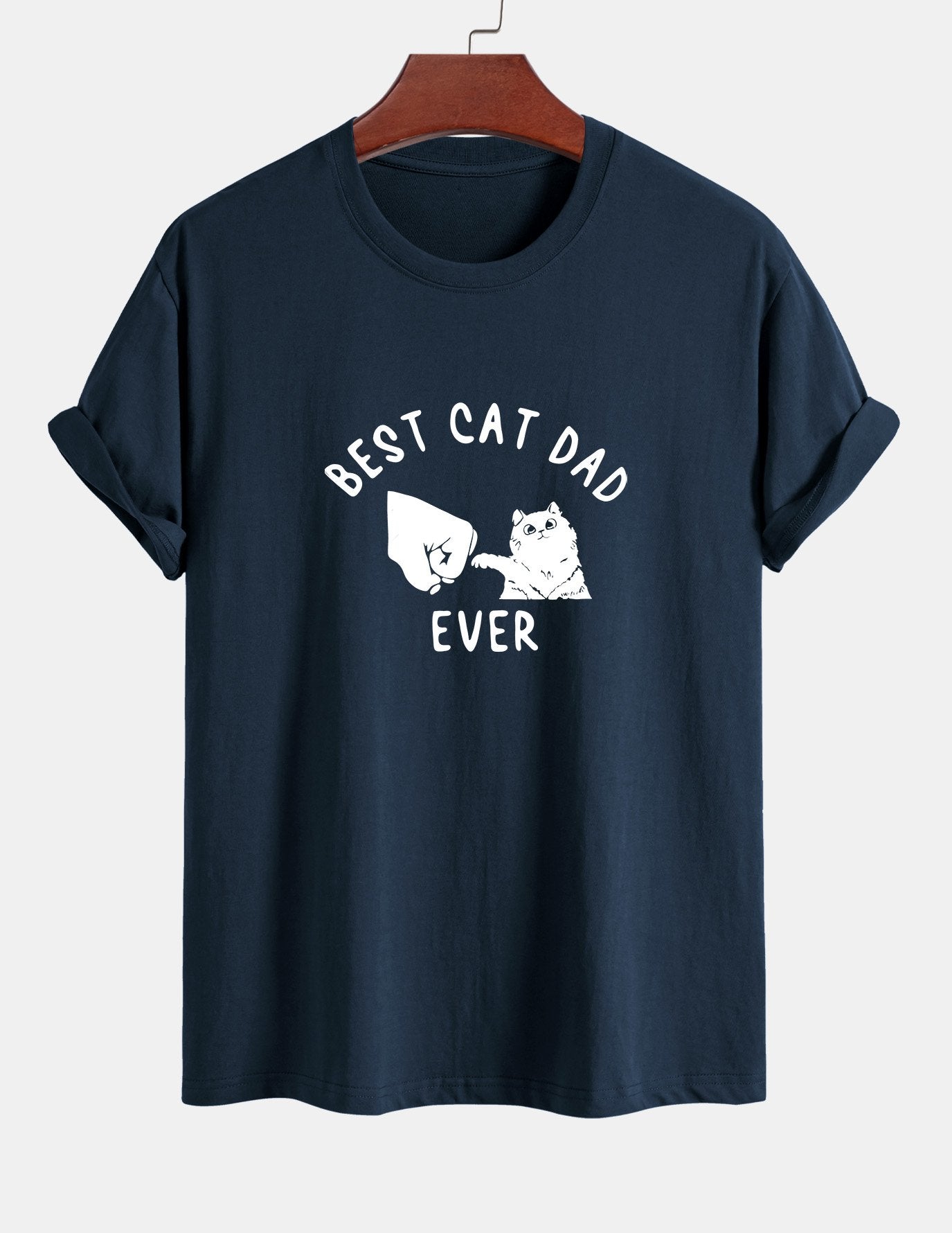 Regular Fit Best Cat Dad Ever Print Cotton T-Shirt