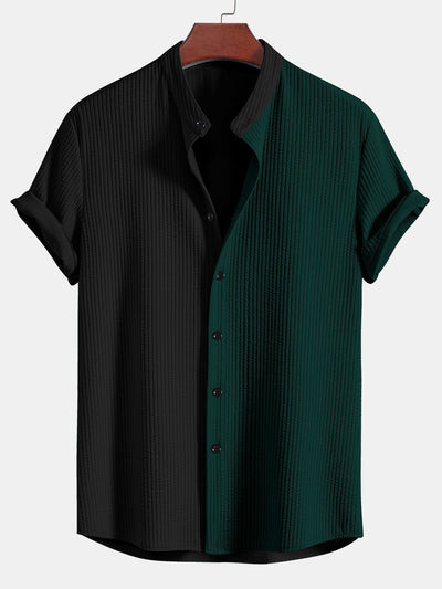 Two Tone Muscle Fit Ribbed Stand Collar Shirt