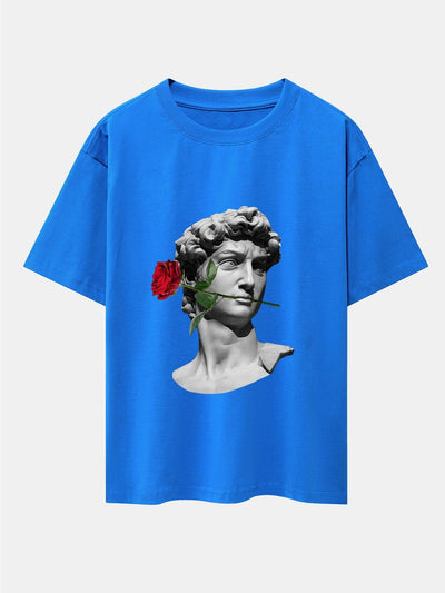 Rose David Print Relax Fit Drop Shoulder T-Shirts