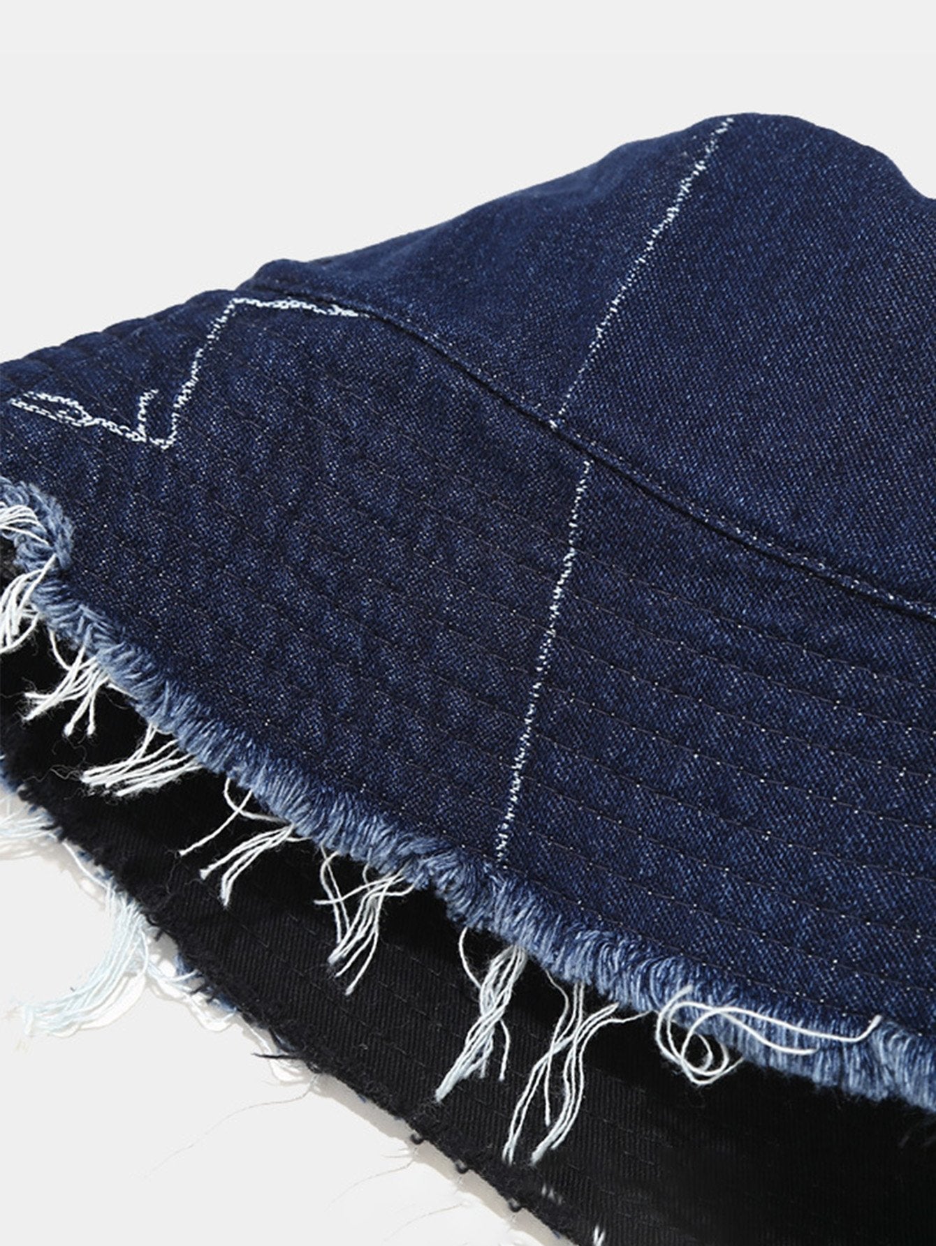 Spliced Denim Tassel Comfortable And Versatile Bucket Hat Can Be Worn On Both Sides