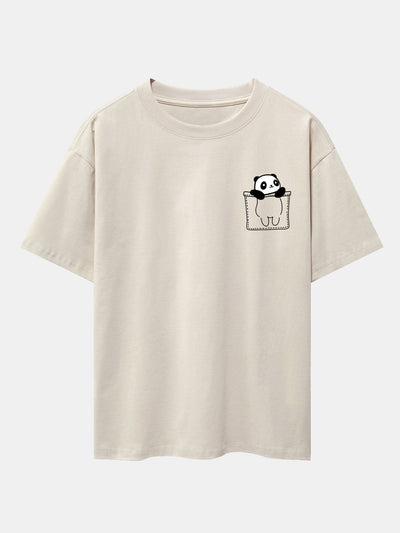 Pocket Panda Print Drop Shoulder Oversize T-Shirt