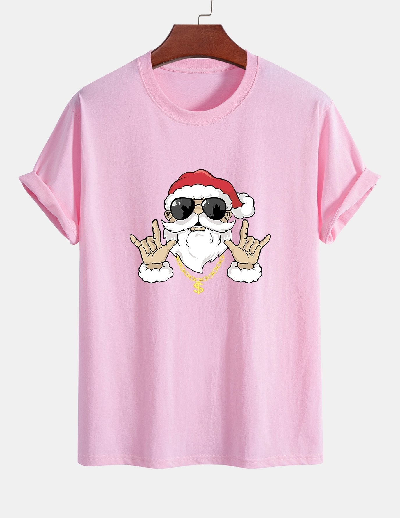 Regular Fit Hip Hop Santa Print Cotton T-Shirt