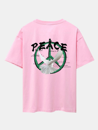Dove With Peace Symbol Back Print Drop Shoulder Oversize T-Shirt