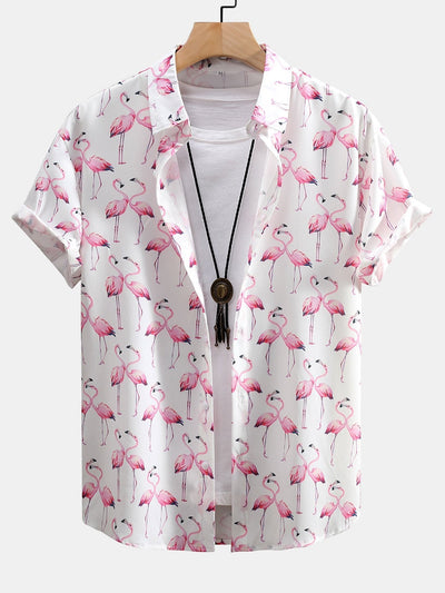 Flamingo Print Button Up Shirt