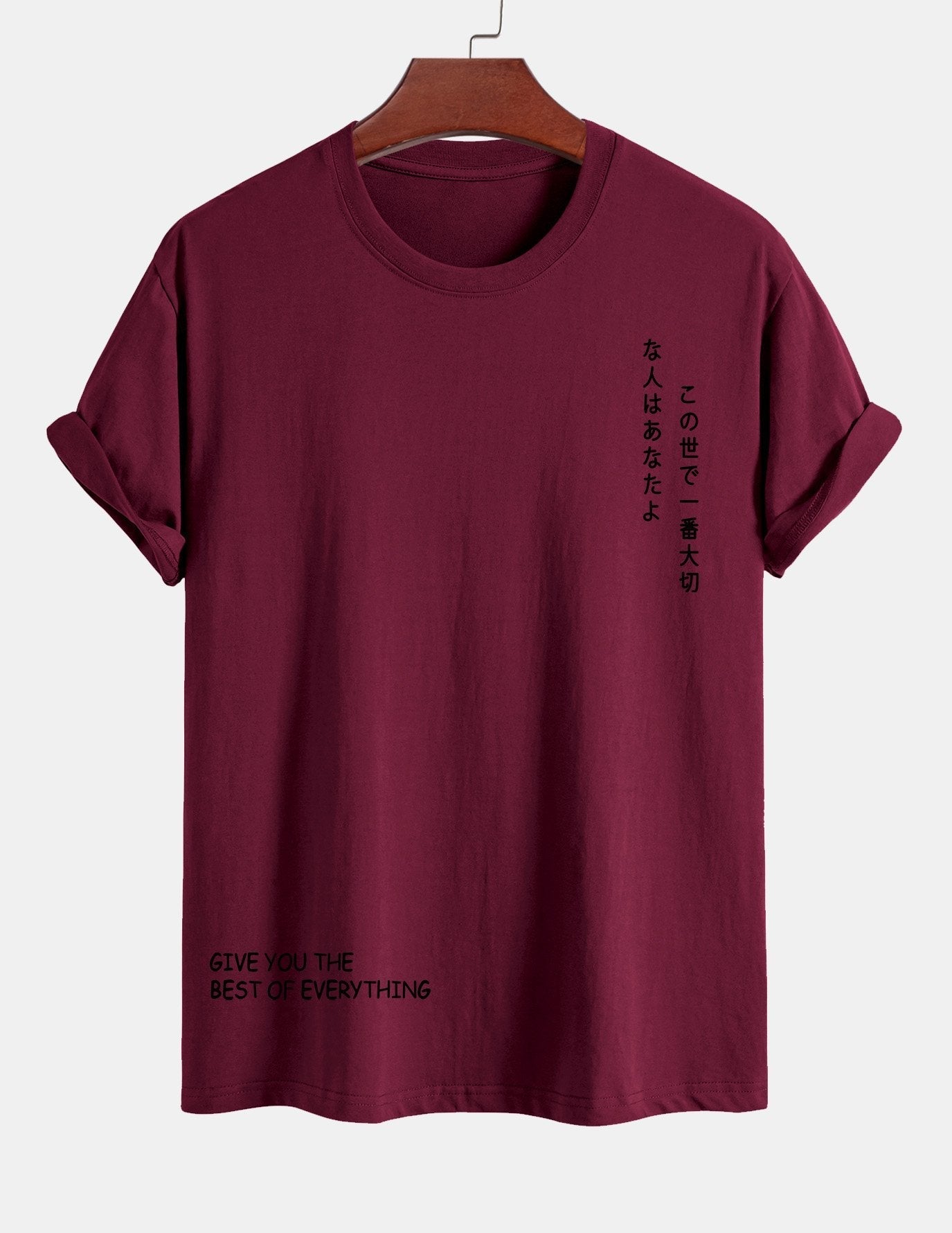 Regular Fit Japanese Slogan Print Cotton T-Shirt