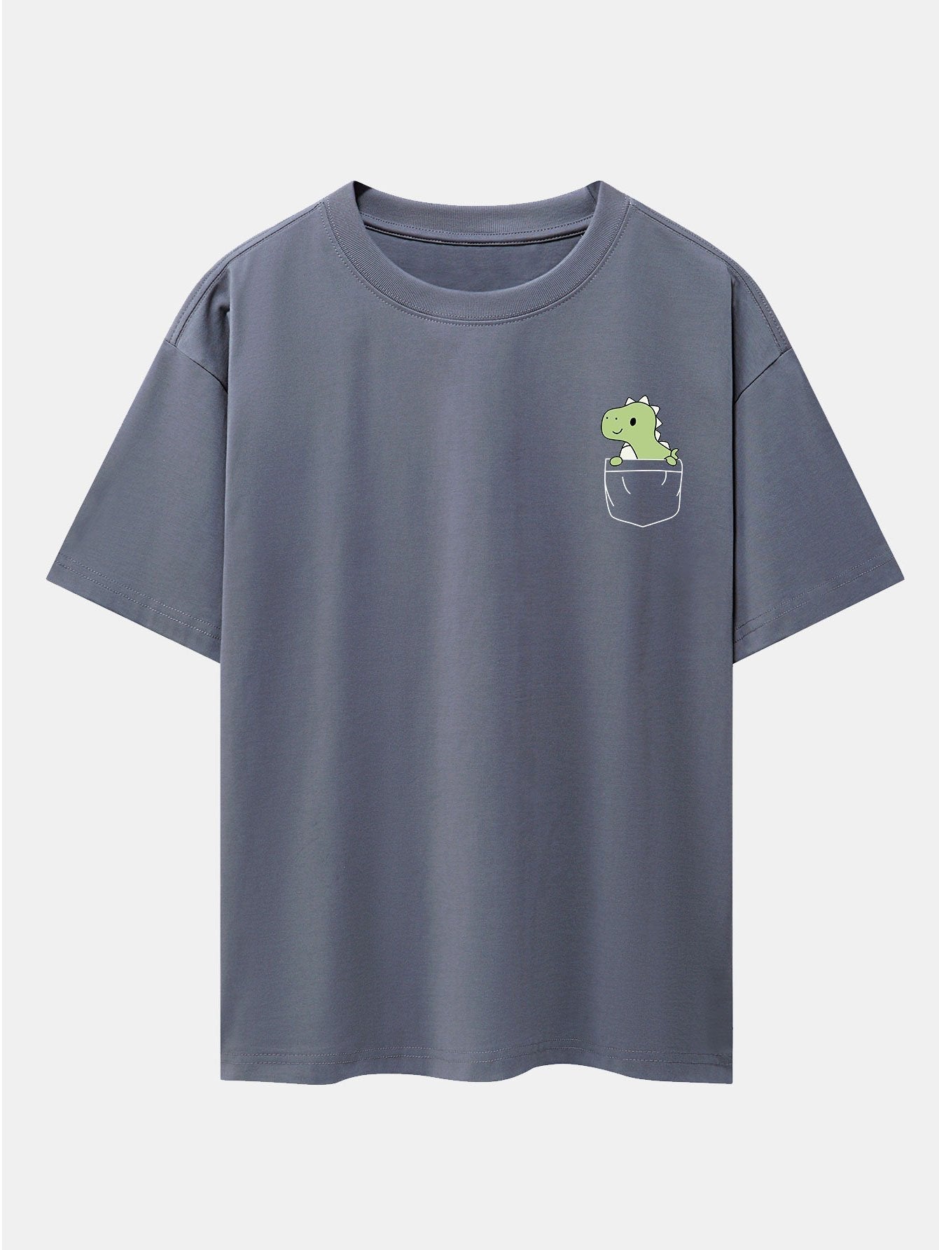 Pocket Dinosaur Print Drop Shoulder Oversize T-Shirt